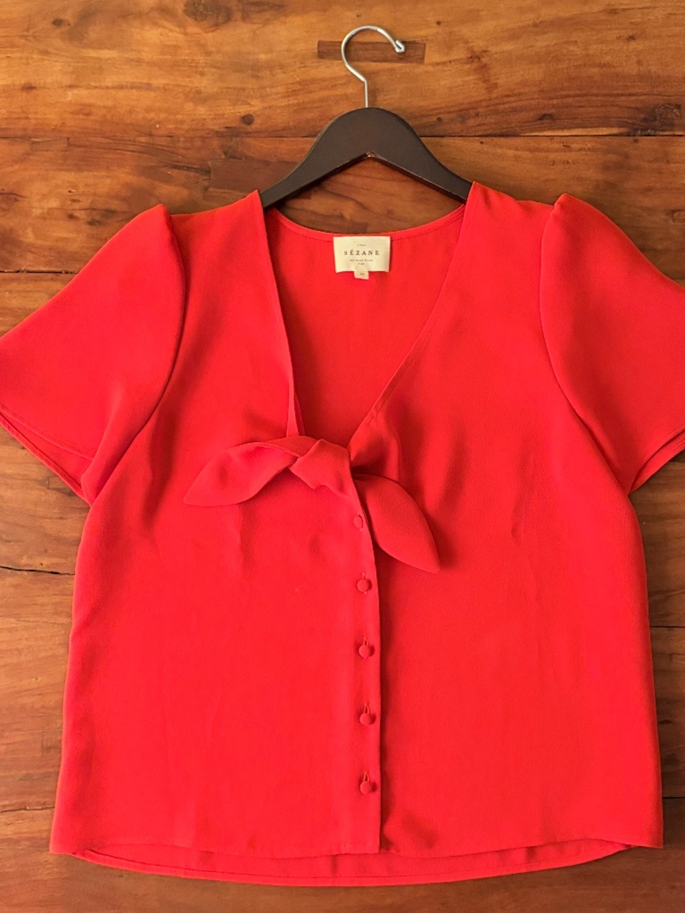 Sézane Eloine Blouse Red | Tie Front Bow | Size 38 / US 6 - Picture 2 of 13